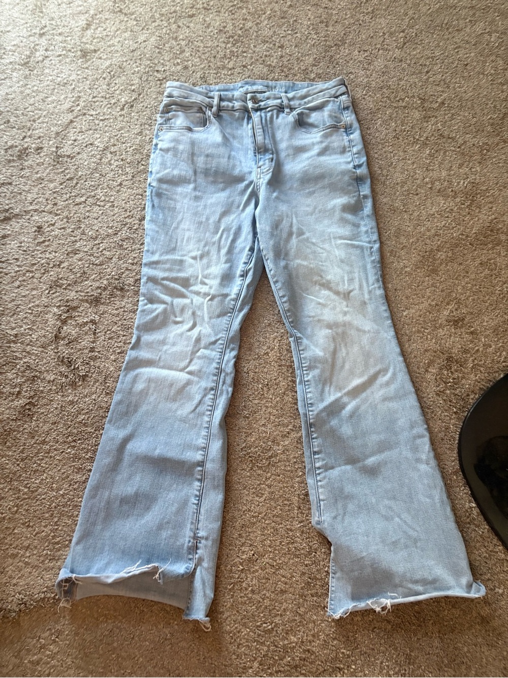 American Eagle Outfitters Light Blue Flare Jeans with Frayed Hem